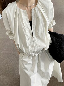 ジャケット 秋 冬 長袖 防風 クルーネック ラッフル ジッパー ファスナー ゆったり カジュアル 大人 レディース トップス 通勤 羽織り 体型カバー 着やせ アウター グレー ベージュ カーキ 前開き オフィス 純色 春