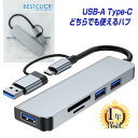 楽天1位獲得 USBハブ Type-Cハブ 両用 5in1 USB3.0 USB2.0 SDカードリーダー 1年保証 microSD 変換 アダプタ 変換ケー…