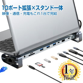 USB Type-C ハブ 10-IN-1 ドッキングステーション 1年保証 [ 4K HDMI＋USB 3.0 ×3＋USB-Cデータ＋LAN＋TF/SDカードリーダー＋オーディオ＋PD充電 100W ] ノート PCスタンド タイプc usbc hdmiケーブル 変換 アダプタ Apple MacBook air neo Mac Book Pro |pre