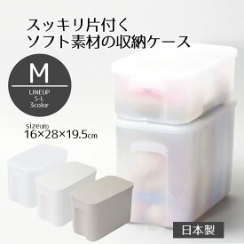 収納ケース フタ付き 小物 どこでも！ フタ付 やわらか 収納ボックス M どこでも！シリーズ ふた 収納 ケース ボックス 高さ19.5 奥行28 幅16 スタッキング 蓋 冷蔵庫 小物入れ コスメ おもちゃ 洗面所 洗える おしゃれ 持ち手 ベストコ