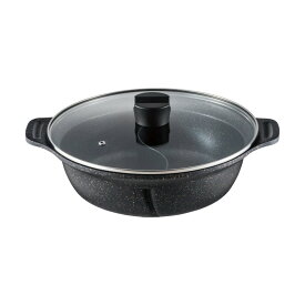 ビストロ・ドゥエシェルタ マーブルダイヤモンドコート IH 二食鍋 26cm ガラス蓋付 | 仕切り鍋 二色鍋 ダイヤモンドコート 仕切り付き 卓上鍋 鍋 なべ コーティング ih対応 ガス 火鍋 おしゃれ 両手鍋