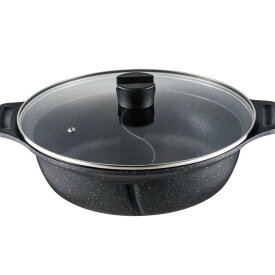 ビストロ・ドゥエシェルタ マーブルダイヤモンドコート IH 二食鍋 28cm ガラス蓋付 | 仕切り鍋 二色鍋 ダイヤモンドコート 卓上鍋 鍋 なべ コーティング ih対応 ガス 火鍋 両手鍋 2食鍋 2色鍋 ihな