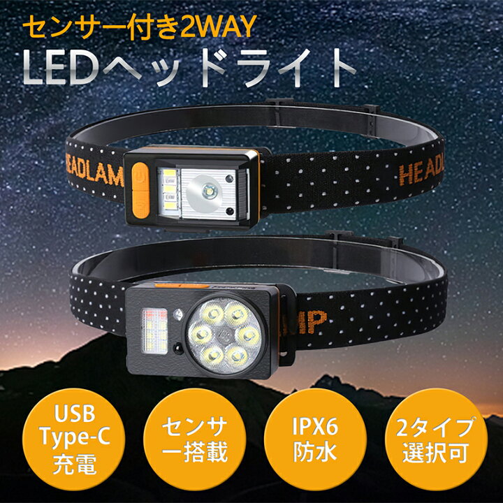 楽天市場】ヘッドライト USB充電式 軽い 明るい 500ルーメン IPX6防水 
