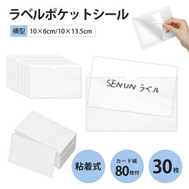 カード紙付 ラベルポケットシール ネームカードホルダー 2サイズ（10×6cm/10×13.5cm） 交換用台紙付 名刺 カード クリア 貼れる 名刺ポケット 名刺ホルダー 手帳 ラベルホルダー 粘着 整理 収納 保管 送料無料