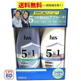P2倍！【送料無料（北海道沖縄300円）】h&s 5in1 エイチ・アンド・エス マイルドモイスチャー 本体シャンプー＆コンデ ペアセット 340ml+340ml