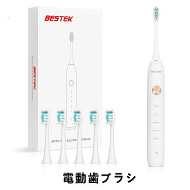 BESTEK 電動歯ブラシ ソニッケアー 超音波歯ブラシ 5モード 2分間オートタイマー機能 歯磨き 電動 USB充電式 歯ブラシ 替えブラシ6本付き BTK1-JP