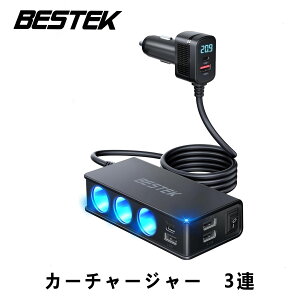 BESTEK VK[\Pbg 3A USB ԍڏ[d  \Pbg QC3.0 PD30W }[d |[gt VK[C^[ Ή\ dEd@\ 12V/24VԑΉ J[`[W[ BTTR49