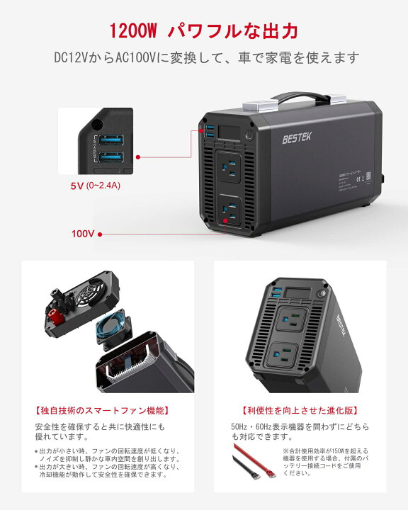 楽天市場】BESTEK カーインバーター 1200W 車載充電器 USB 2ポート AC 
