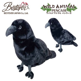 【BESTEVER】ぬいぐるみ ペンケース 動物 アニマル ポーチ コスメポーチ 大容量 筆箱 【ワイルドアニマルペンケース】カラス からす