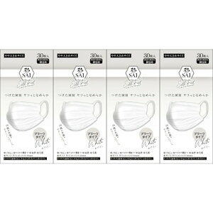 【4個セット】彩シルクプリーツマスク やや大きめ ホワイト 30枚入(4570084523659-4)
