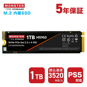 Monster Storage SSD 1TB NVMe SSD PCIe Gen 3×4 �ǂݎ��: 3,520MB/s �������݁F2,900MB/s ����SSD M.2 Type 2280 3D NAND ����5�N�ۏ� �������� MS950G30PCIe3-01TB