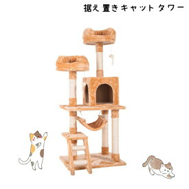 キャットタワー 全高141cm 据え置き 省スペース 爪とぎ 多頭飼う キャットハウス