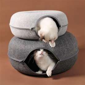 猫 ベッド ドーナツ 猫ハウス 犬 ベッド ペットベッド M L　ペット用品　キャットハウス　 　ドーナツ型 キャット　猫用品　犬用品 ペット用ベッド　トンネル　トンネル ペットトンネル フェルト製 キャットハウス 50CM 60CM