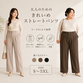ストレートパンツ レディース きれいめ ワイドパンツ センタープレス パンツ　落ち感 高見え 大人コーデ シンプル スラックスパンツ 大きいサイズ　美脚 脚長効果 S M L XL 2XL 3XL 4XL 5XL 高身長 低身長　通勤 オフィス 春夏 秋 冬
