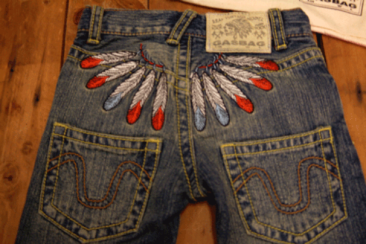 DUARTE JEANS レザーバックポケットデニムパンツ