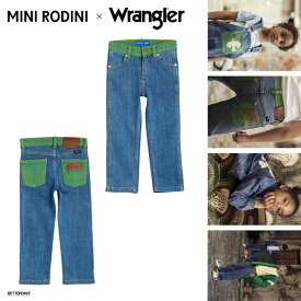 デニムジーンズ キッズ ズボン ミニロディーニ ラングラー TWO-TONE DENIM STRAIGHT JEANS IN BLUE 92-104cm 【国内正規品】 mini rodini x wrangler