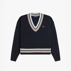 �`���f���j�b�g ���f�B�[�X �Z�[�^�[ V�l�b�N �t���b�h�y���[ Bold Tipped Cable Knit Jumper�y�������K�i�z FRED PERRY K1102