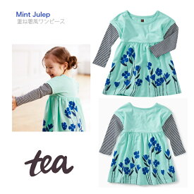 【Tea Collection レイヤード スリーブ ベビー ドレス 】重ね着風 ワンピース 長袖 ミントブルー ◆ Layered Sleeve Baby Dress 12-18M 18-24M 1歳 2歳 80 90 花 フラワー 赤ちゃん キッズ 子ども 女の子 ワンピース チュニック お出かけ おめかし 出産祝 ティーコレクション