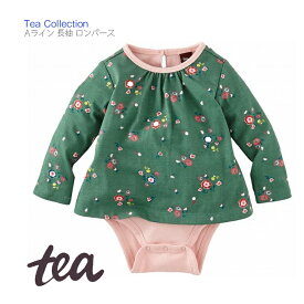 ラスト1点【Tea Collection ボディスーツ Aライン ワンピース 】ティーコレクション 18-24m 90cm ◆ ロンパース 長袖 グリーン 花柄 秋冬 海外 ベビー赤ちゃん キッズ 子供 女の子