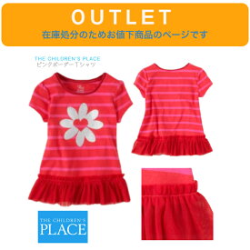 ラスト1点！ アウトレット 在庫処分につきお値下げ☆【THE CHILDREN'S PLACE ピンク レッド ボーダー Tシャツ 9-12m】 裾チュチュ風 レース フリル付 半袖 ◆ チルドレンズプレイス 70cm 80cm 1歳 赤 女の子 赤ちゃん ベビー キッズ 子ども 誕生日 出産祝