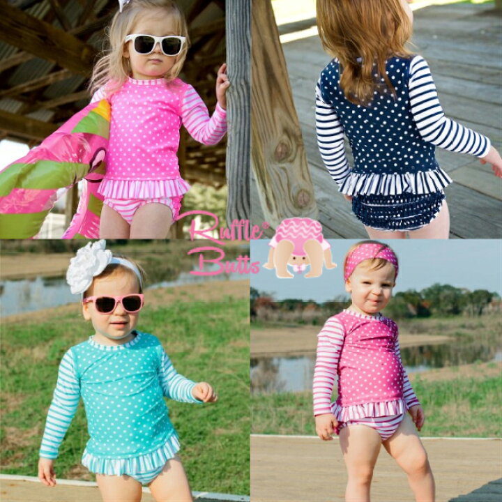 楽天市場 ドット ストライプ ラッシュガード Ruffle Butts セパレート 1歳 2歳 3歳 夏 子供服 プール 海 夏服 水着 子供 女の子 ベビー キッズ 長袖 日よけ 夏 ピンク ネイビー 紺 ブルー Striped Polka Long Sleeve Rash Guard