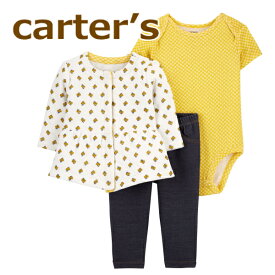 カーターズ carter's 正規品 長袖ジャケット+半袖ボディスーツ+レギンスの3点セット☆黄色花柄☆カーディガン セットアップ