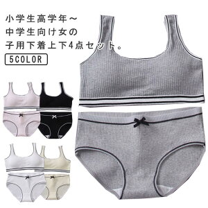 ジュニアブラジャーショーツ4点セットガールズ下着セットブラジャー女の子ブラキッズ肌着上下セットカップ付き下着Mインナーパンツジュニアブラスポーツブラ中学生小学生アンダーウェ