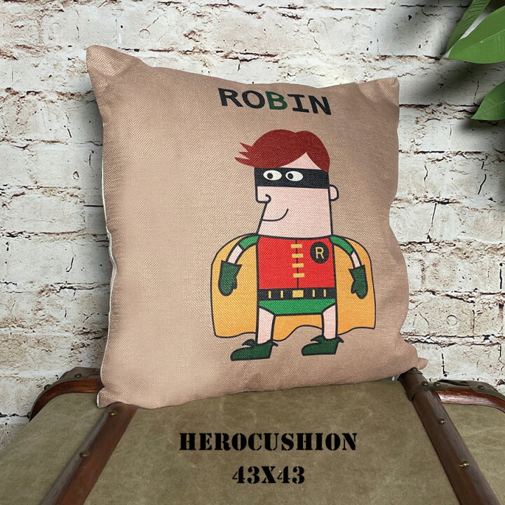 楽天市場 期間中ポイント5倍 クッション 45 45cm ヒーロー Hero プレゼント 子供 誕生日 イラスト アメコミ ロビン バットマン ふわふわ ヴィンテージ アメリカン雑貨 Bevadi