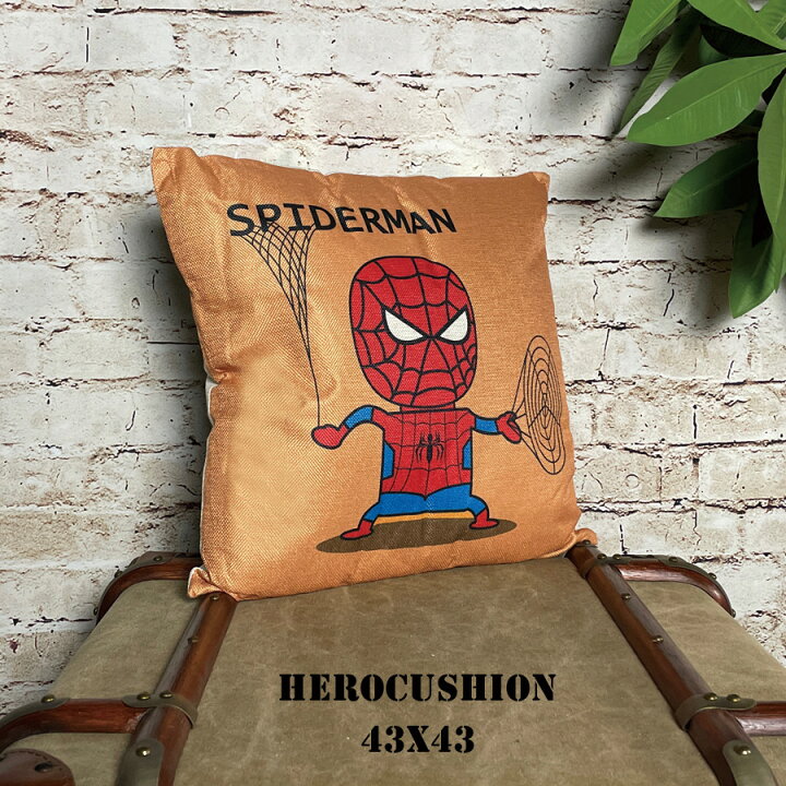 楽天市場 期間中ポイント5倍 クッション 45 45cm ヒーロー Hero プレゼント 子供 誕生日 イラスト アメコミ スパイダーマン キャラクター ふわふわ ヴィンテージ アメリカン雑貨 Bevadi