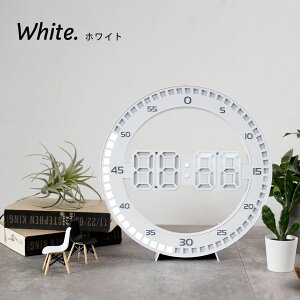 時計 デジタル時計 掛け時計 置き時計 直径30 丸型 円形 デジタル表示 シンプル 雑貨 曜日表示 温度 ホワイト オレンジ グリーン