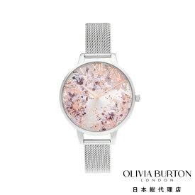 [公式] オリビアバートン 腕時計 レディース 時計 アナログ かわいい ブランド プレゼント ギフト - アブストラクトフローラル デミダイヤル ローズゴールド & シルバー メッシュ