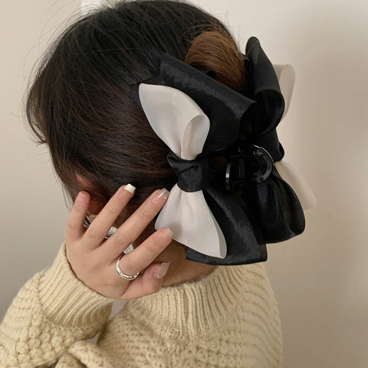 楽天市場】ヘアクリップ バンスクリップ レディース リボン バイカラー  