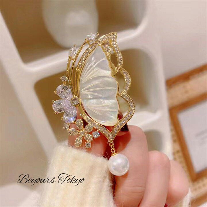 楽天市場】ブローチ カジュアル 貝殻蝶 パーティー 上品 パール 