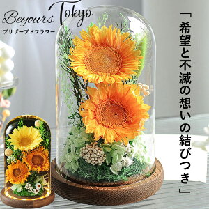 プリザーブドフラワー ヒマワリ ガラスドーム ひまわり 花 ギフト 向日葵 ボトルフラワー ガラス 誕生日 ガラス入り お祝い お見舞 おしゃれ プレゼント 夏 誕生日 プレゼント 敬老の日 卒業