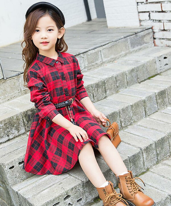 楽天市場 キッズ チェック柄 シャツ ワンピース シャツワンピ 千鳥格子 ミニ丈 ミニ ベルト付き おしゃれ 流行 バックプリント 長袖 グレンチェック こなれ感 110 1 130 140 150 160 綿 コットン 女の子 子ども 子供 こども Bf Select