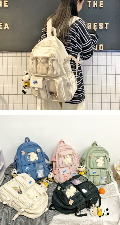 楽天市場 レディース 大容量 リュック 通勤 学生 大学生 高校生 中学生 学生 バックパック 韓国 クリア 透明 中身が見える おしゃれ 流行 撥水 ダブルファスナー ナイロン ブラック ブルー ベージュ グリーン ピンク 黒 オールシーズン 鞄 バッグ Bf Select