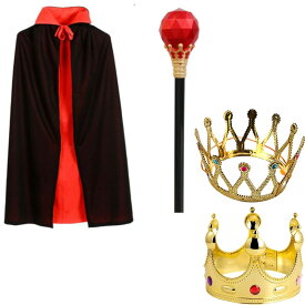 [UTST] コスプレ 杖 王様 王冠 ゴールド プラスチック 仮装 黒マント ハロウィン ステッキ パーティーグッズ おもしろ