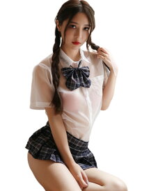 [CosMisty] 透ける セーラー服 コスプレ 撮影 衣装 セクシー 制服 可愛い 女子高生 ミニスカート リボン ネクタイ