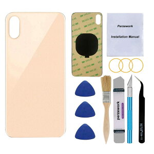 Perzework OEM ���A�o�b�N�K���X iPhone Xs 5.8�C���`�p �C���c�[���L�b�g�Ǝ��t���ςݐڒ��ܕt�� (�S�[���h)