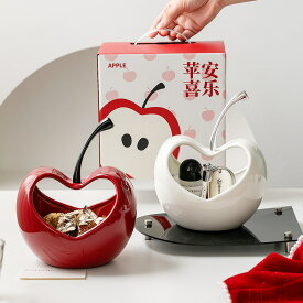 モダン りんご型収納ボウル フルーツバスケット りんごオブジェ 玄関鍵収納 アクセサリートレー 卓上インテリア 陶磁器 色釉薬 結婚祝い 新築祝い 引越し祝い ギフト おしゃれ