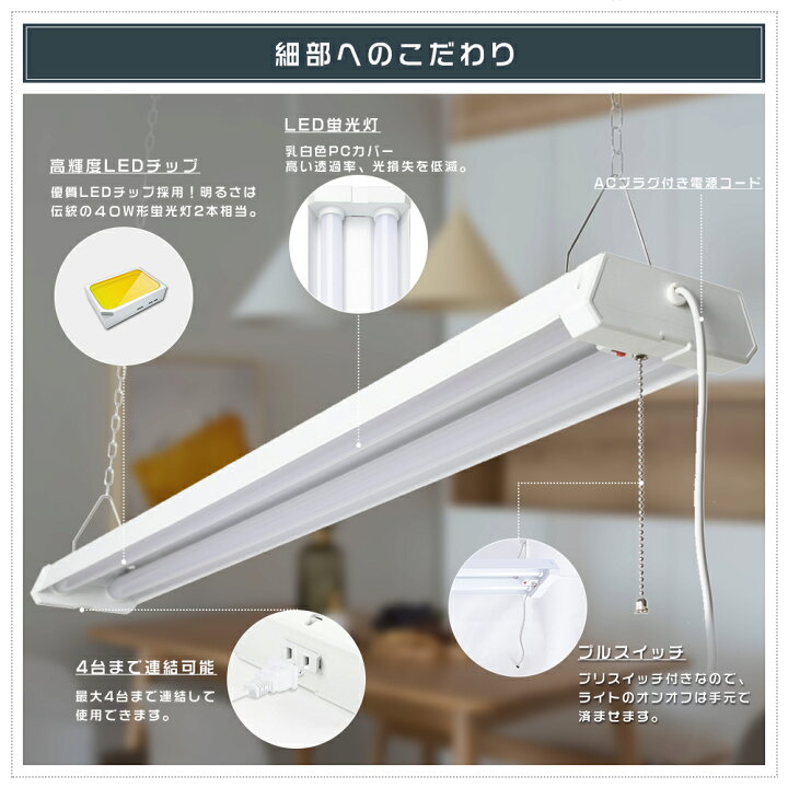楽天市場】【4本セット】LED蛍光灯 器具一体型 40W型2灯相当 2灯式  
