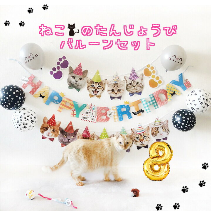 楽天市場 送料無料 ペットのネコちゃんの誕生日バルーンセット お好きな数字付 愛猫 ねこ用 にゃんこグッズ ねこ好き Cat Birthday 誕生日パーティー 記念日 思い出 フォト サプライズ バースデー プレゼント いつも一緒にいてくれてありがとう Devia Collection