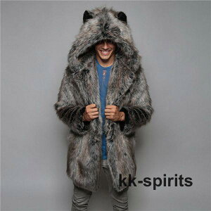 毛皮コート ファーコート メンズ アウター ロングコート ロング丈 フード付き 防寒 ファー フェイクファー 格好良い かっこいい 高級感 厚手 冬服