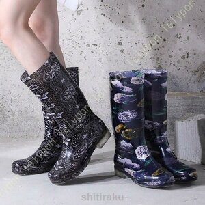 レディース レインシューズ おしゃれ ラウンドトゥ 台風 黒 レインブーツ 晴雨兼用 防水 軽い おしゃれ 太ヒール 豪雨対策 梅雨 夏 シンプル 通勤 通学 幅広