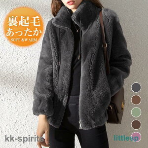 フリースジャケット レディース ボアジャケット 立ち襟 パーカー 軽量 もこもこ 無地 防寒 保温 秋冬 体型カバー ゆったり アウター