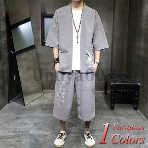 甚平 メンズ セット おしゃれ 作務衣 春 夏 秋 ヘンリーネック 半袖 五分袖 部屋着 祭り 男性 大きいサイズ
