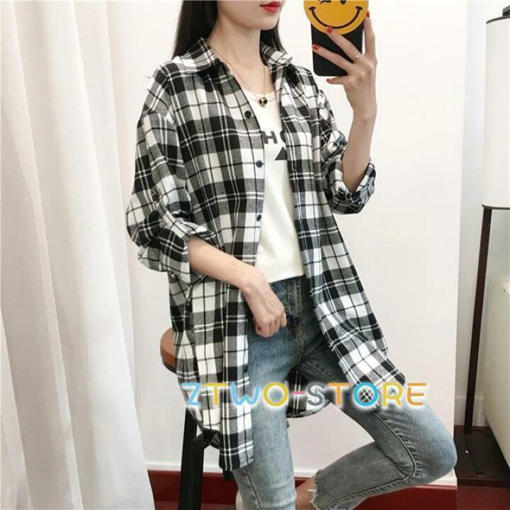楽天市場】ロングシャツブラウス レディース 赤 チェック シャツ 黒 