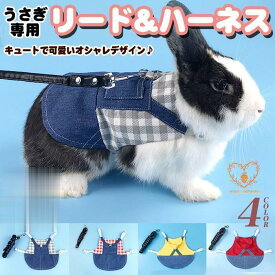 うさぎ ウサギ ハーネス リード 付 小動物 モルモット フェレット チンチラ プレーリードッグ チェック ペット 服 胴輪 デニム