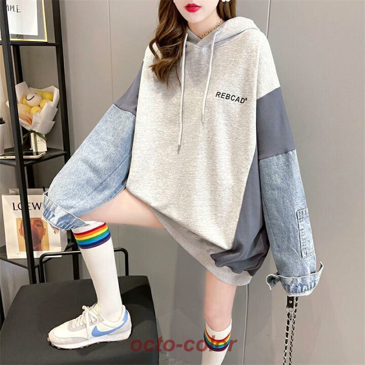 楽天市場】パーカー レディース 大きめ デニムスリーブ おしゃれ  