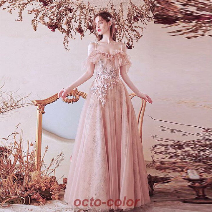 楽天市場】イブニングドレス ピンク キャミドレス ロングドレス オフ  